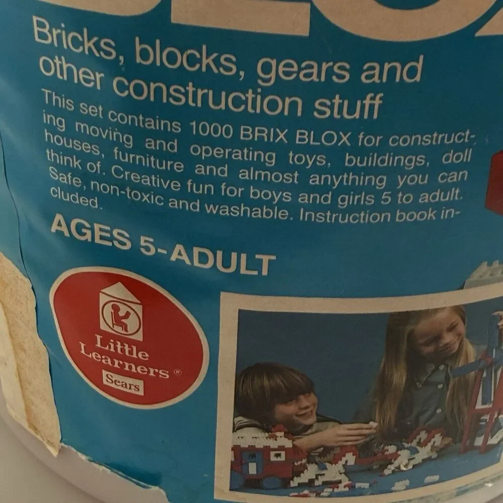 Sears BRIX BLOX 1000pc Bucket Bricks Gears Red White Blue Vintage 5 Lbs EUC